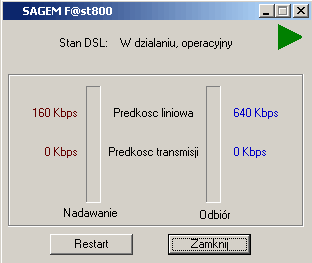 Okno monitora polaczenia modemu Sagem F@st 800