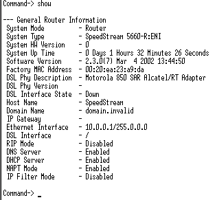 Menu routera Speedstream 5660